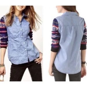 Free People We the Free Shirt Top Chambray Button Front Sweater XS
